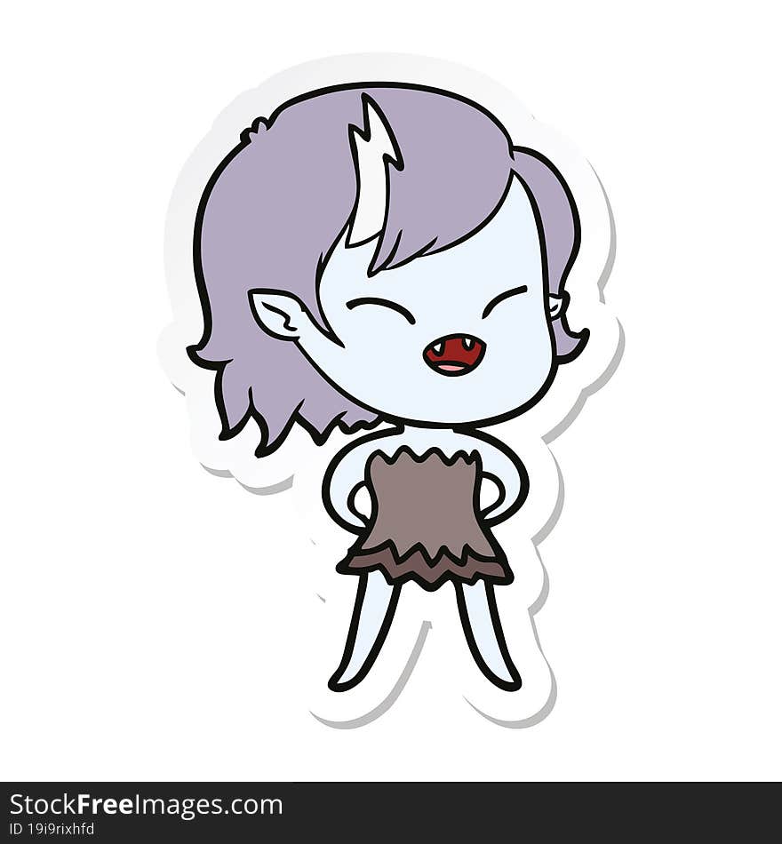 sticker of a cartoon laughing vampire girl