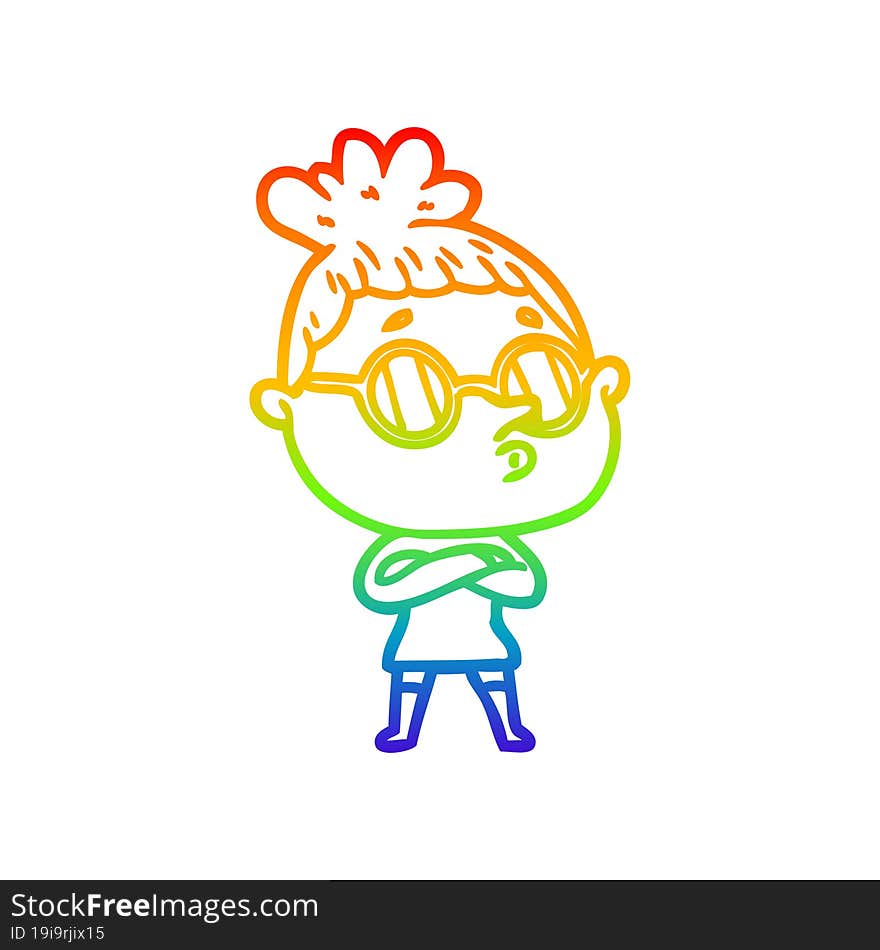 Rainbow Gradient Line Drawing Cartoon Woman Wearing Glasses