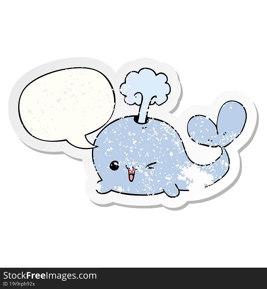 cartoon whale and speech bubble distressed sticker