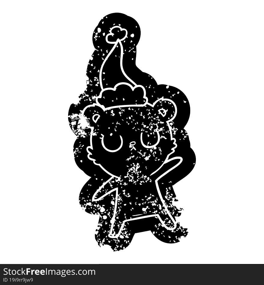 Peaceful Cartoon Distressed Icon Of A Bear Wearing Santa Hat