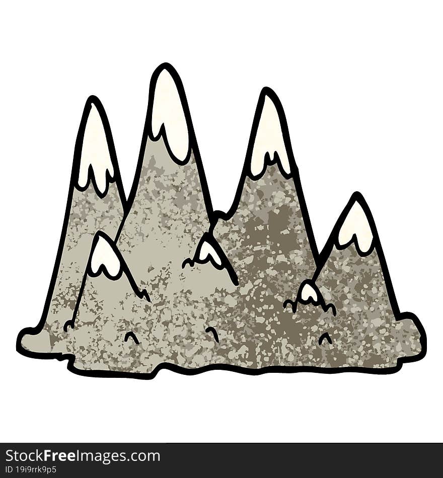 Grunge Textured Illustration Cartoon Mountains