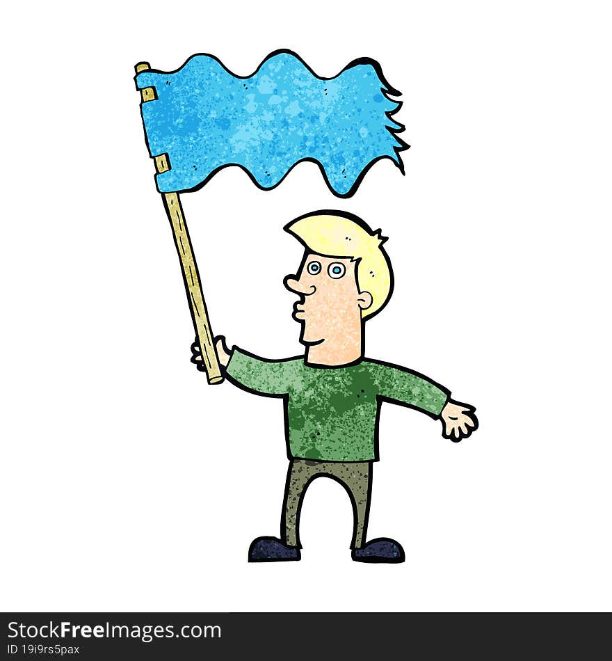 cartoon man waving flag