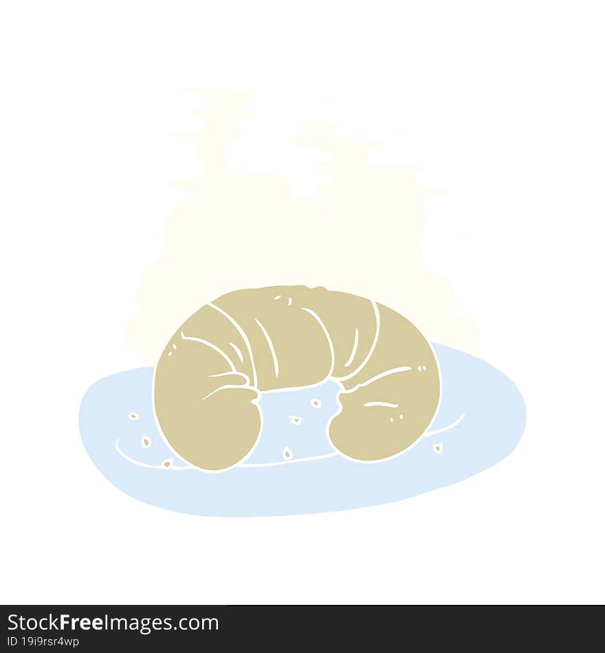 Flat Color Illustration Of A Cartoon Hot Croissant