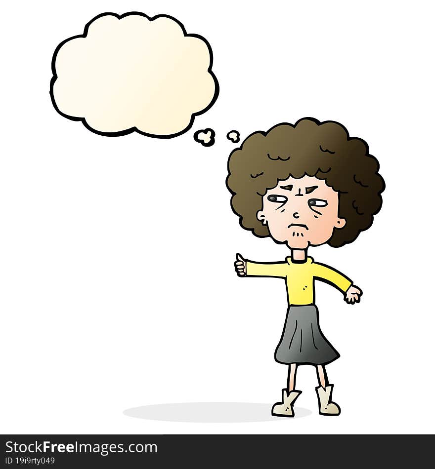 cartoon annoyed old woman with thought bubble