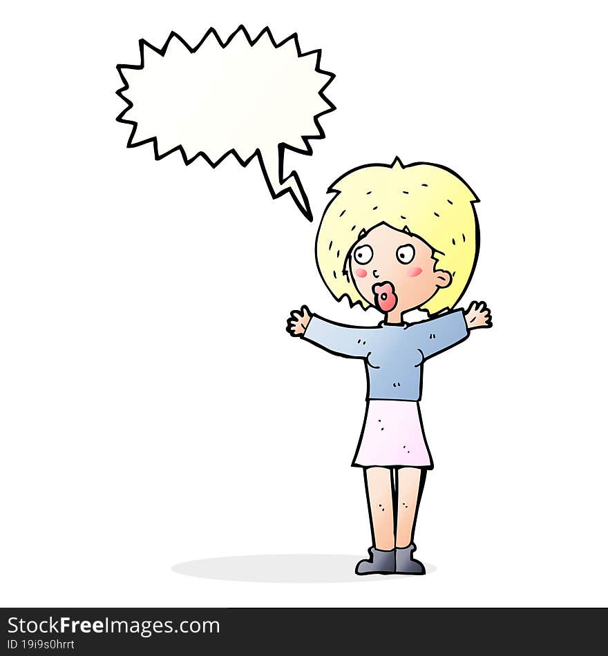 cartoon worried woman with speech bubble