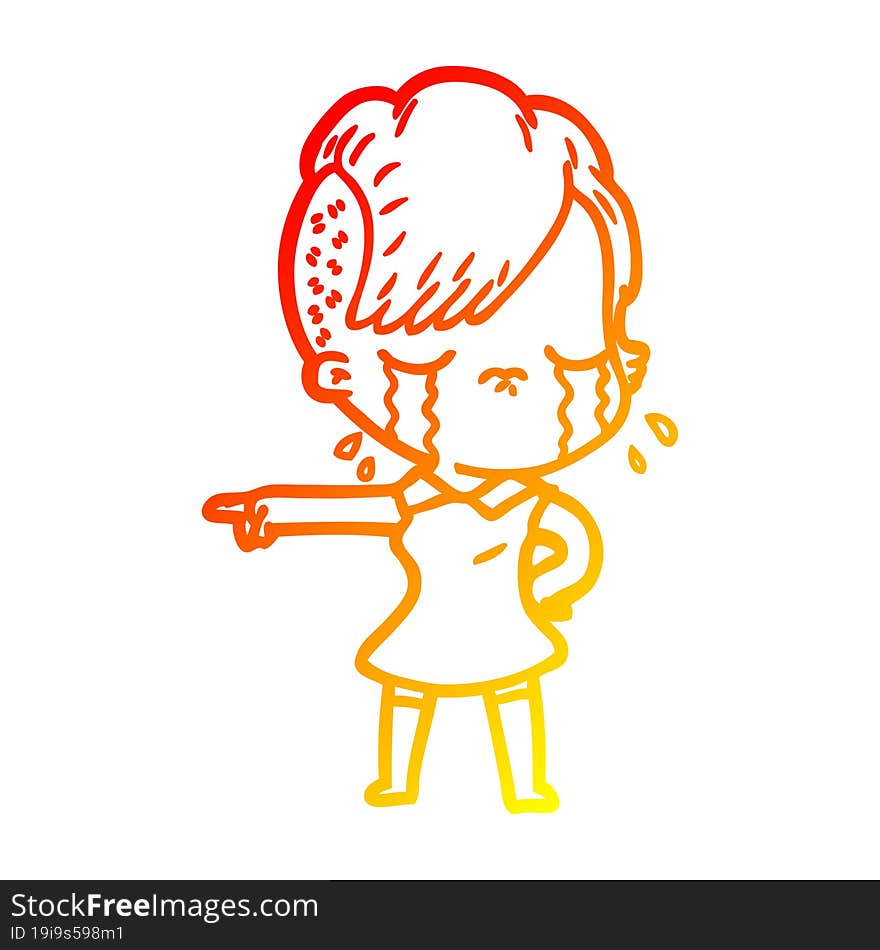 warm gradient line drawing cartoon crying girl pointing