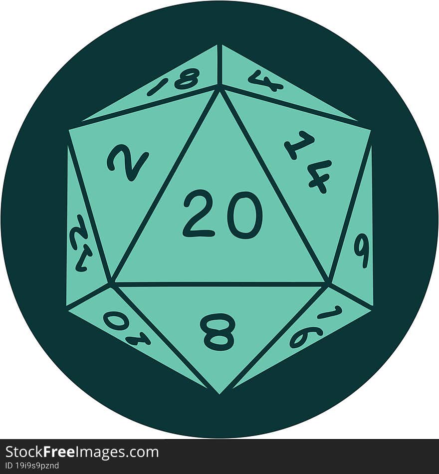 Tattoo Style Icon Of A D20 Dice