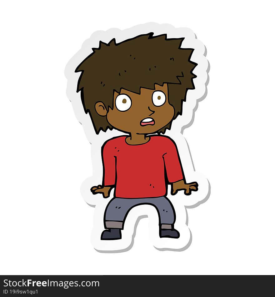 sticker of a cartoon frightened boy