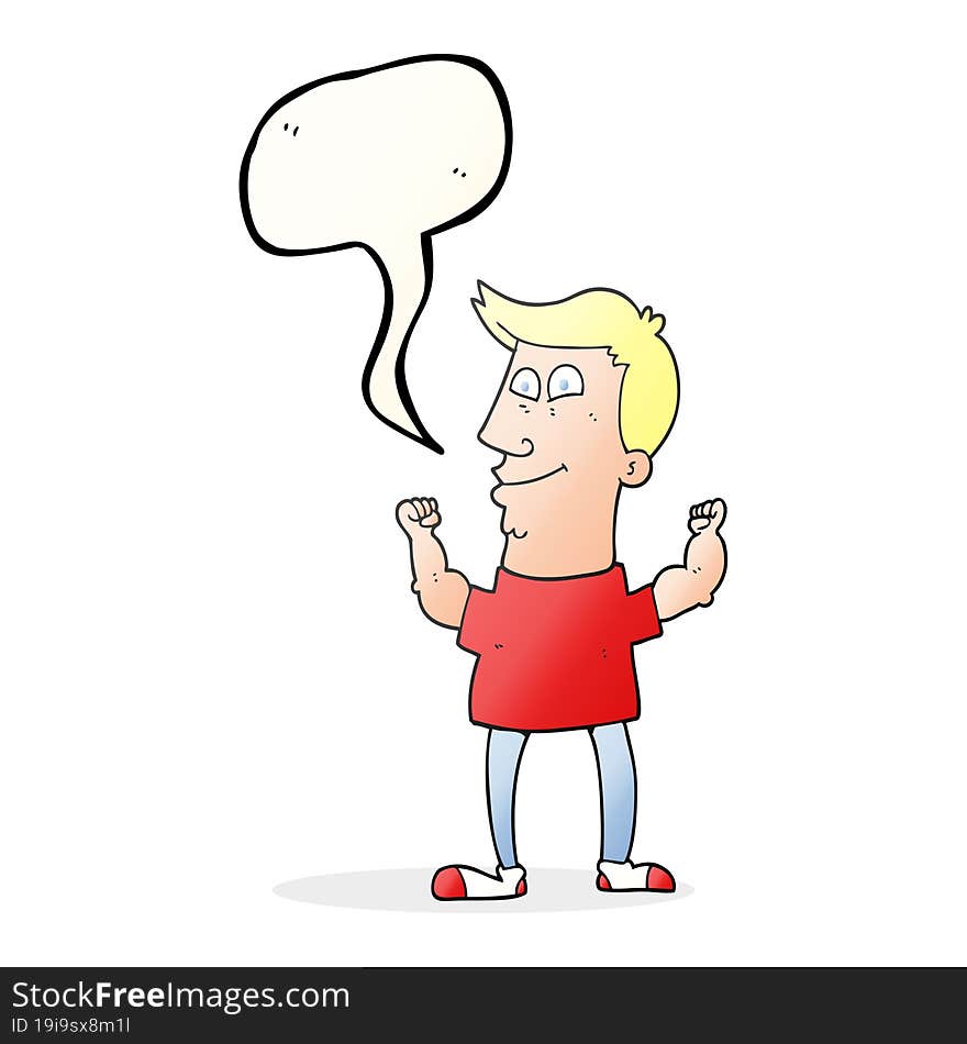 speech bubble cartoon celebrating man