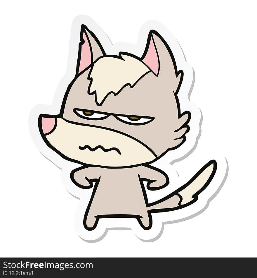 sticker of a cartoon annoyed wolf