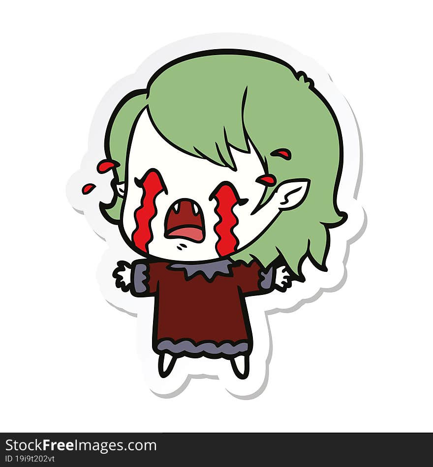 sticker of a cartoon crying vampire girl