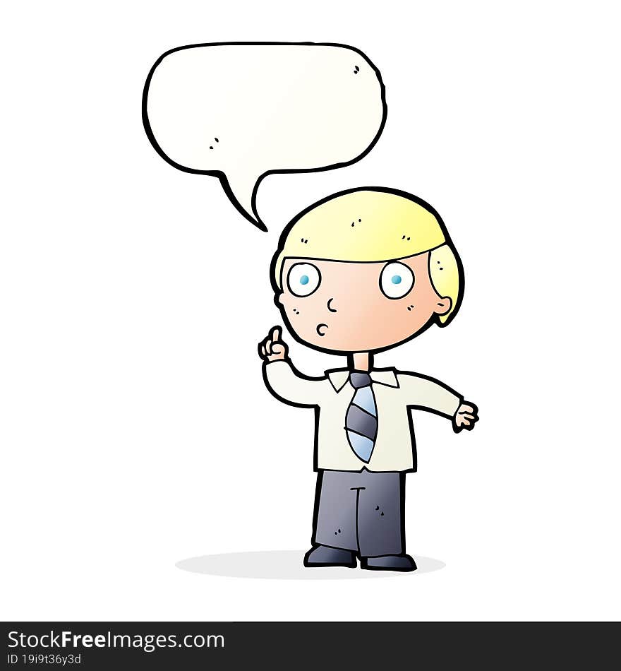 cartoon school boy with speech bubble