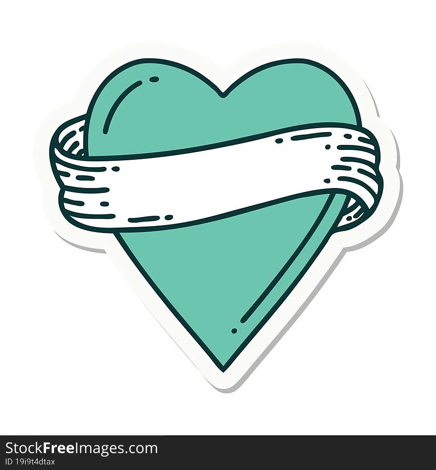 Tattoo Style Sticker Of A Heart And Banner