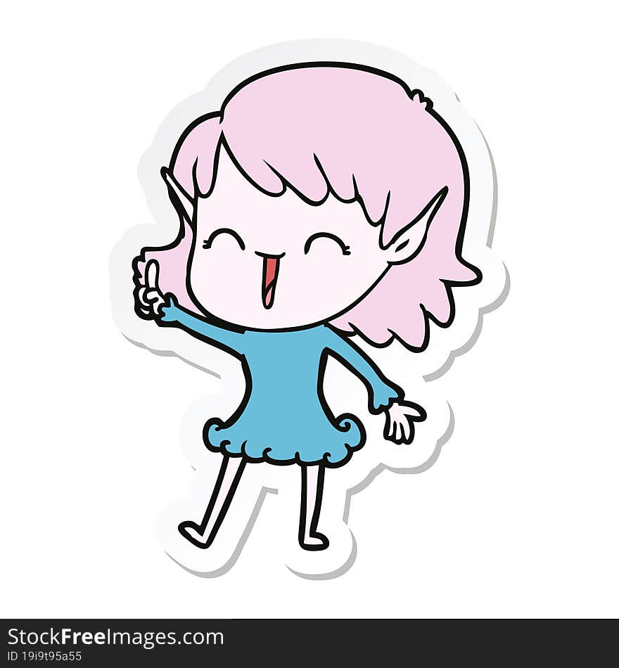 Sticker Of A Cartoon Elf Girl