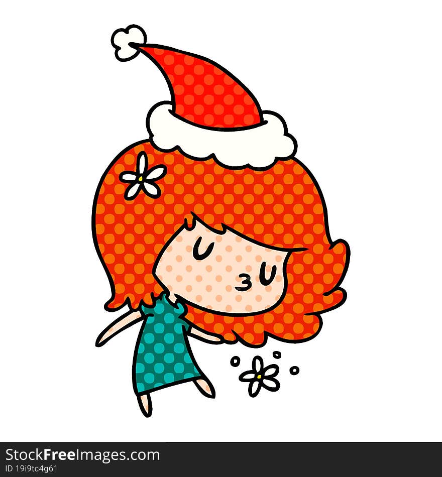 hand drawn christmas cartoon of kawaii girl