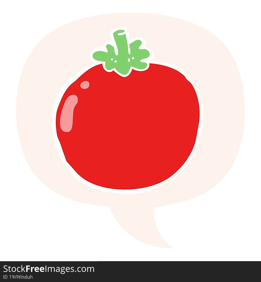 cartoon tomato and speech bubble in retro style