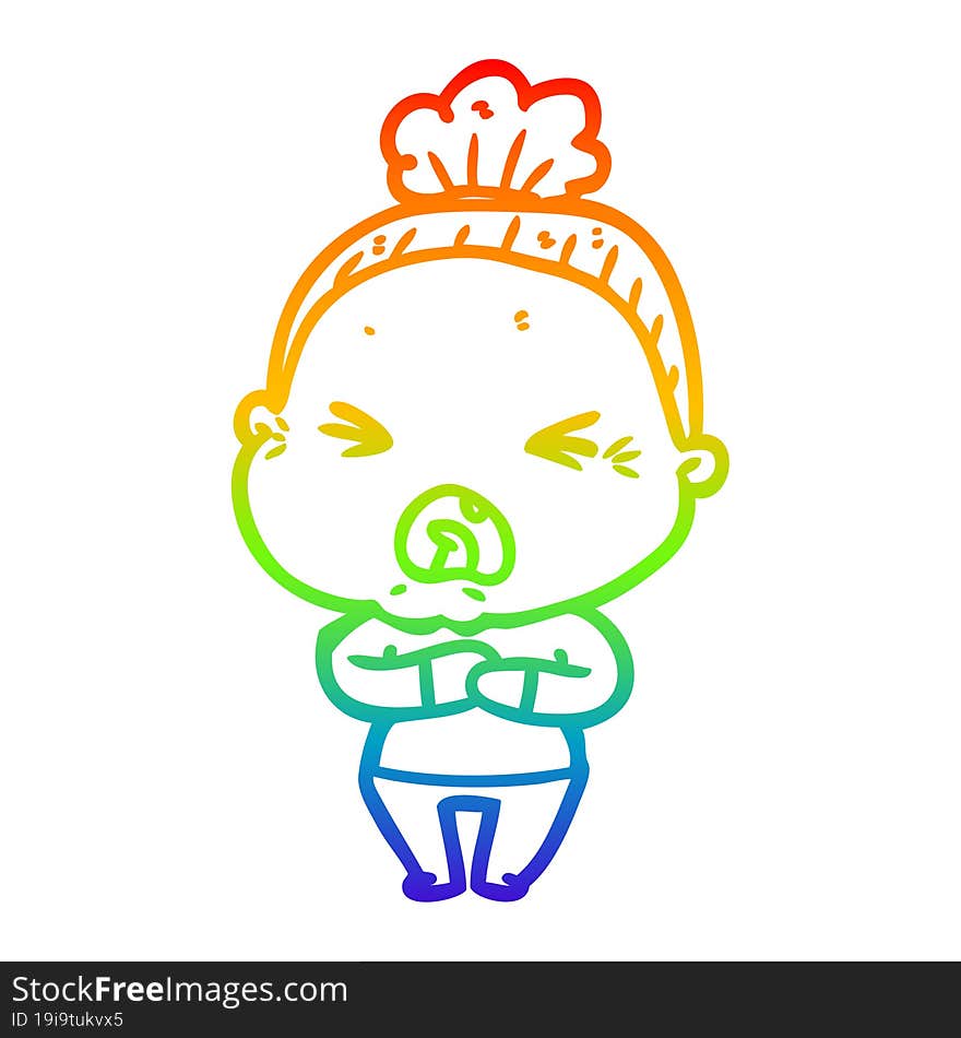 rainbow gradient line drawing cartoon angry old woman