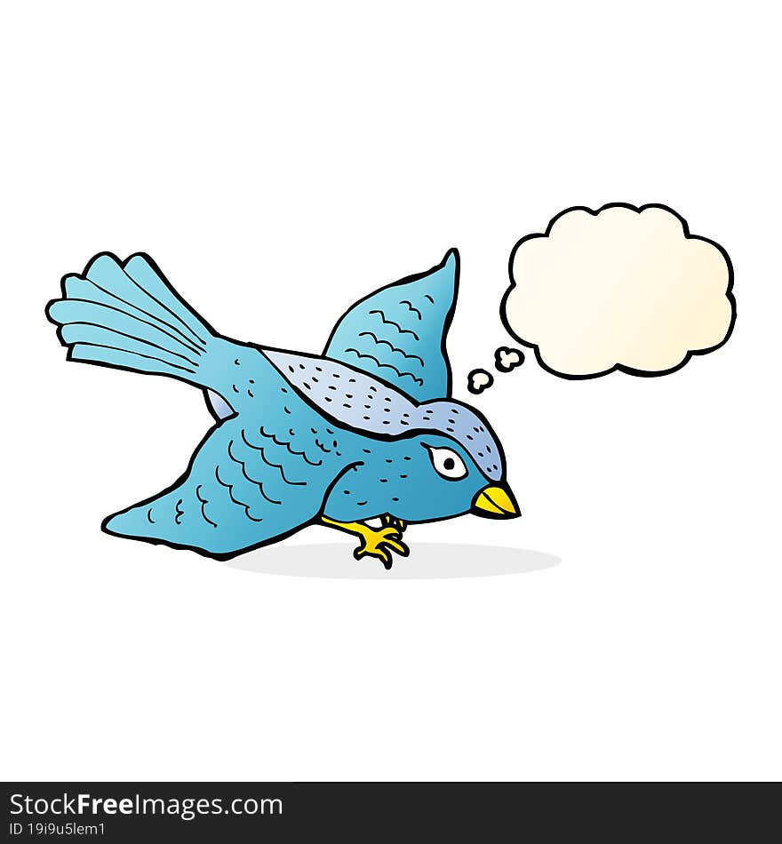 cartoon flying bird with thought bubble