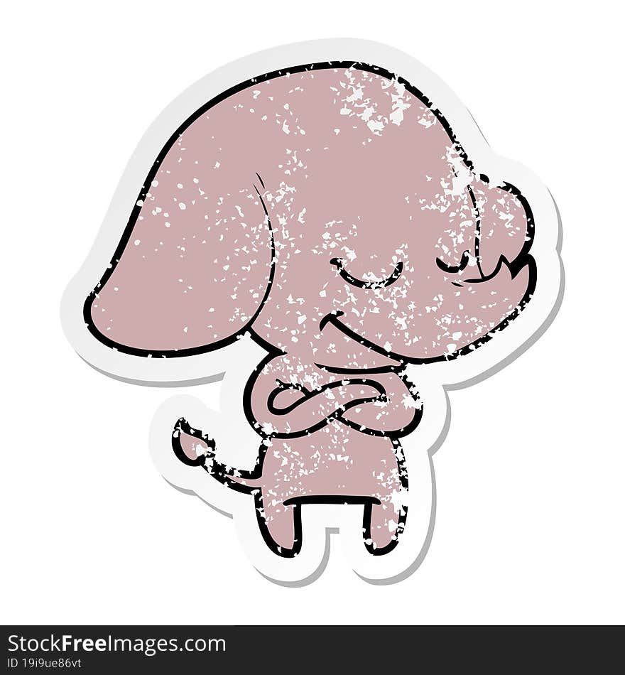 distressed sticker of a cartoon smiling elephant