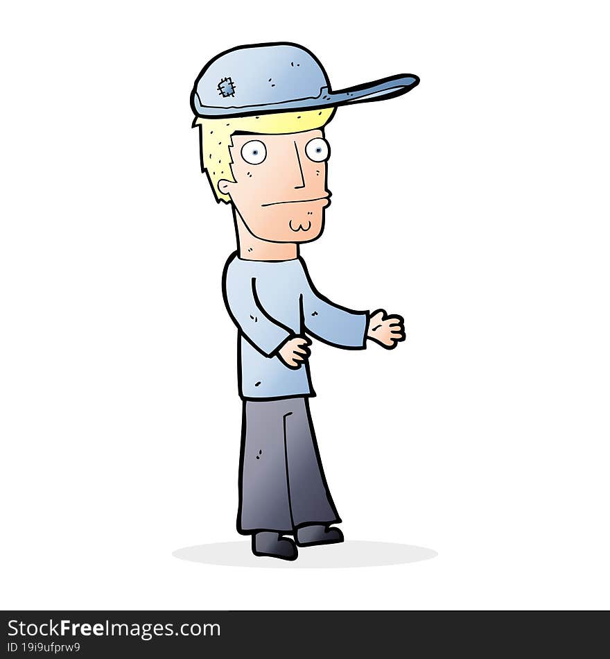 Cartoon Worried Man Wearing Hat