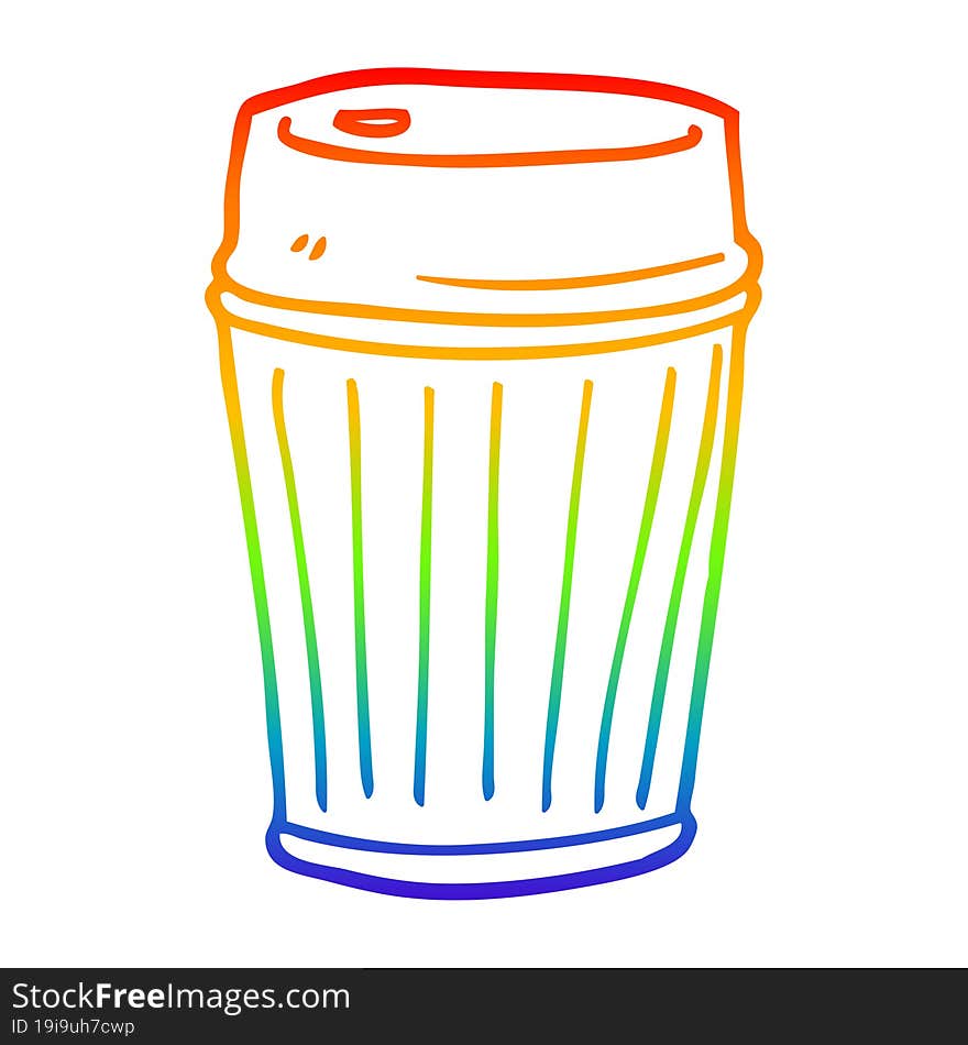 rainbow gradient line drawing cartoon take out coffee