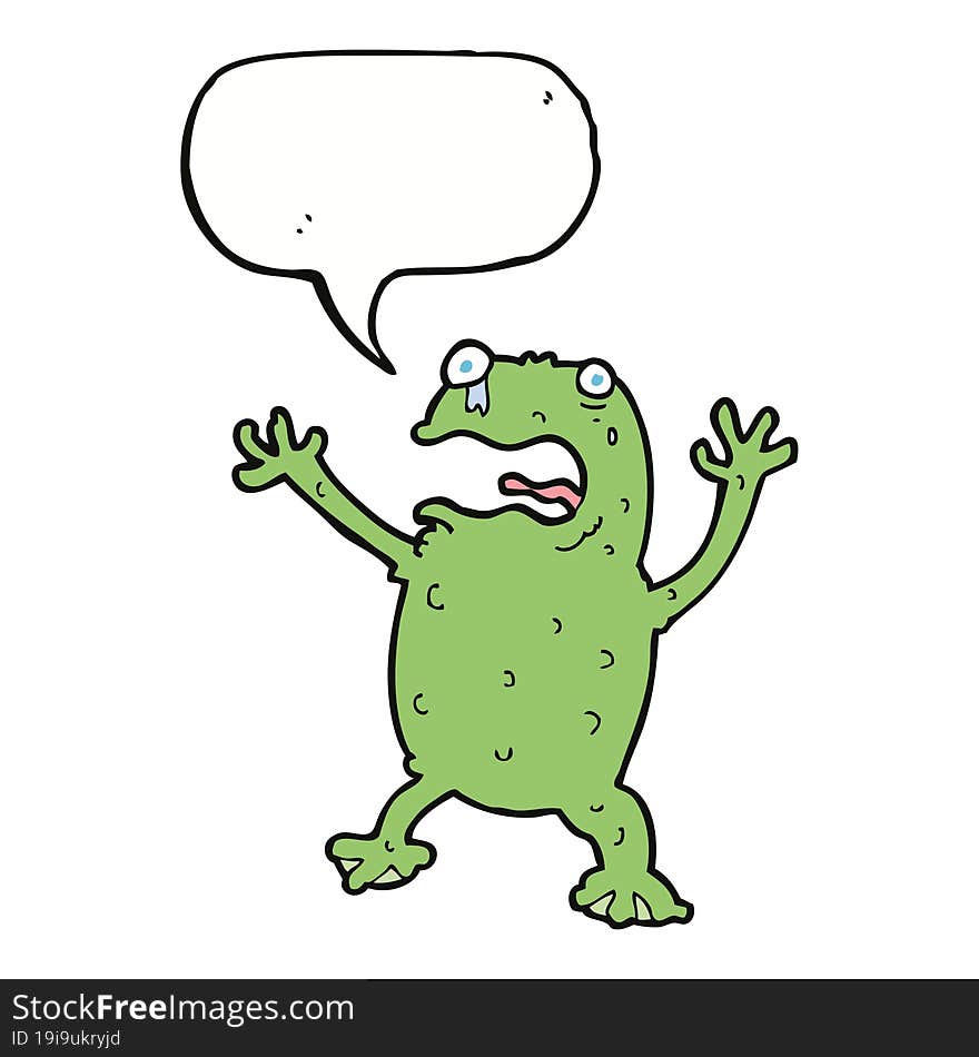 cartoon frightened frog with speech bubble