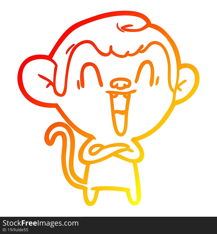 warm gradient line drawing of a cartoon laughing monkey