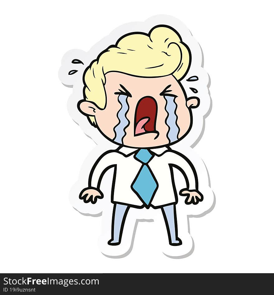 sticker of a cartoon crying man