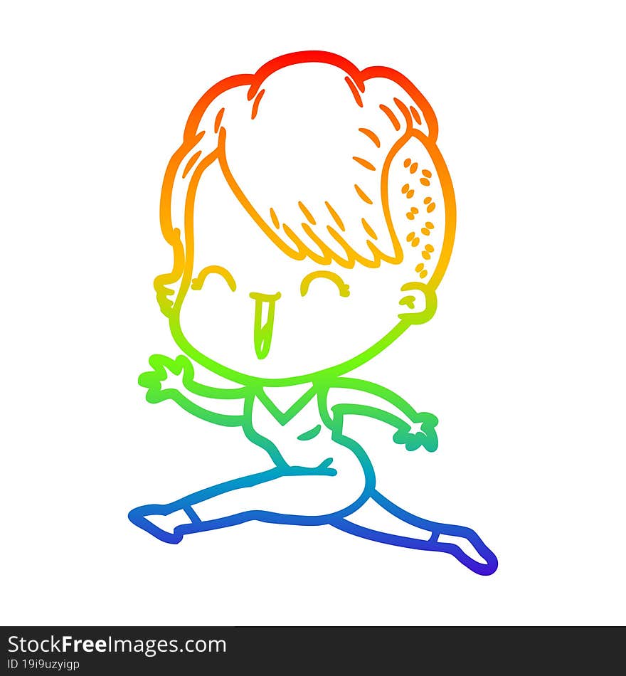 rainbow gradient line drawing cartoon happy hipster girl