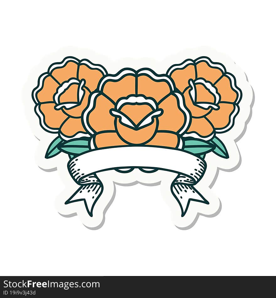 tattoo sticker with banner of a bouquet of flowers