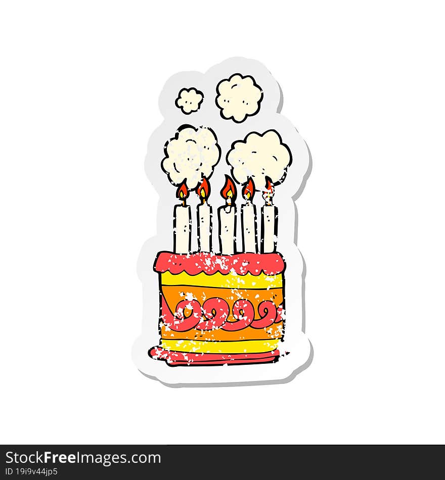 retro distressed sticker of a cartoon birthday cake