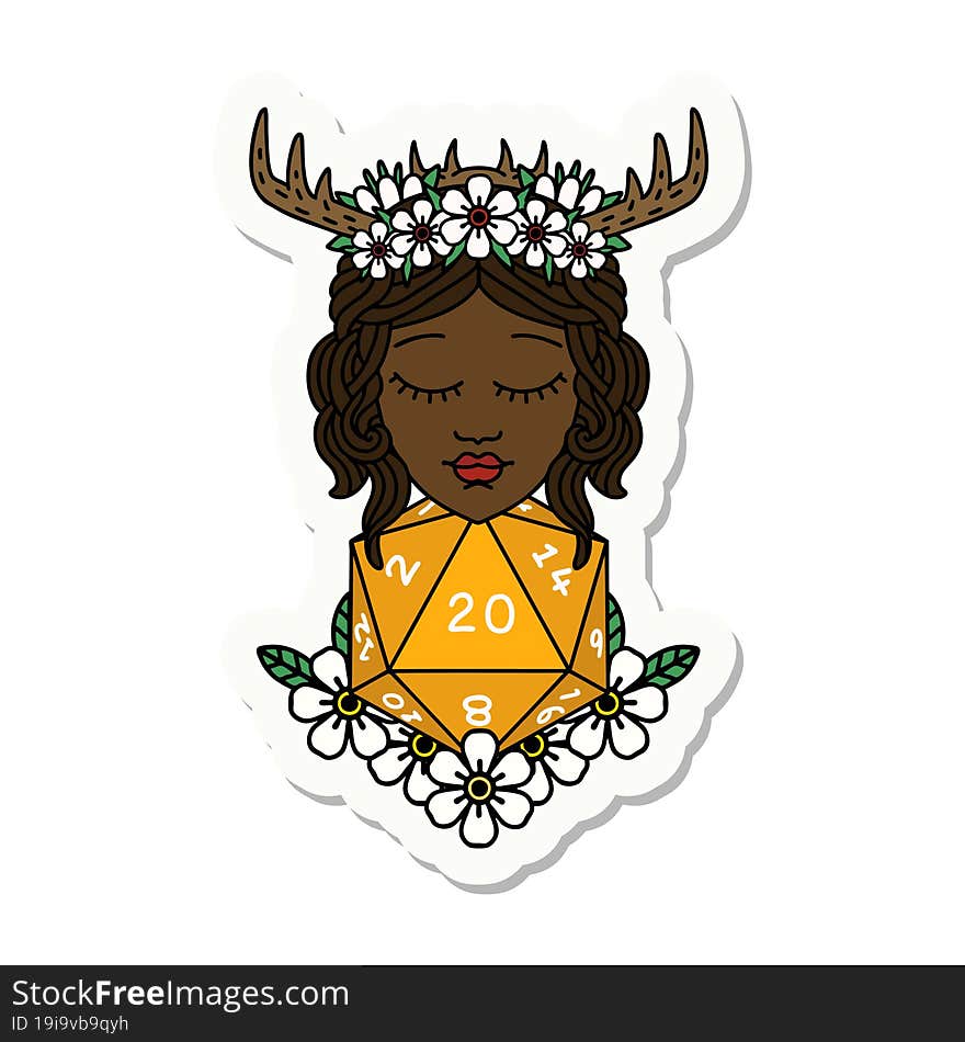 human druid with natural twenty dice roll sticker