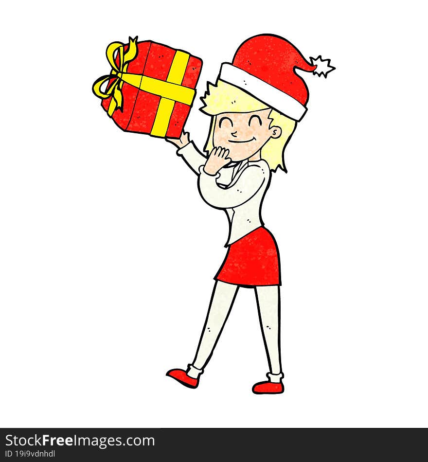 cartoon woman with present