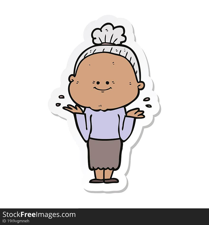 sticker of a cartoon happy old woman