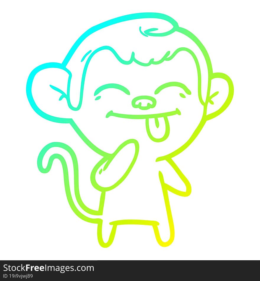 Cold Gradient Line Drawing Funny Cartoon Monkey