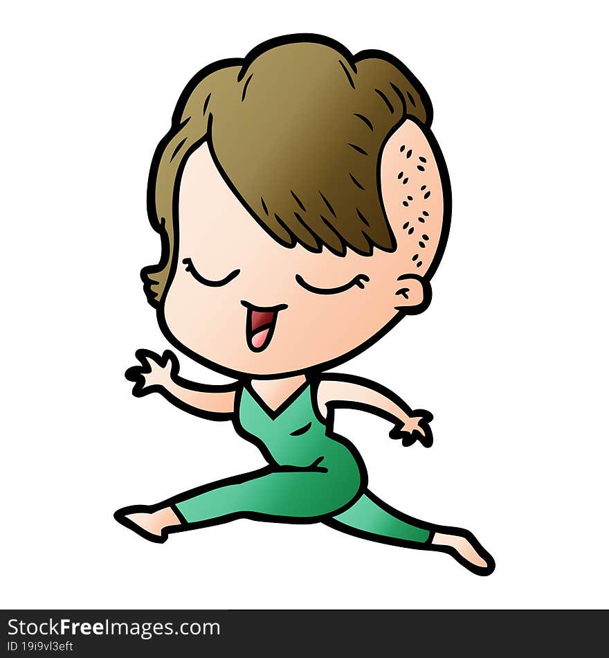 happy cartoon girl running. happy cartoon girl running