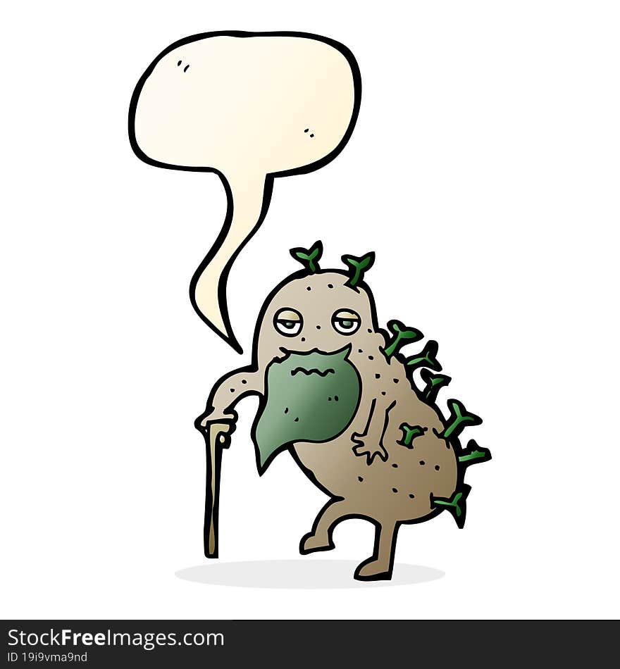 cartoon old potato with speech bubble