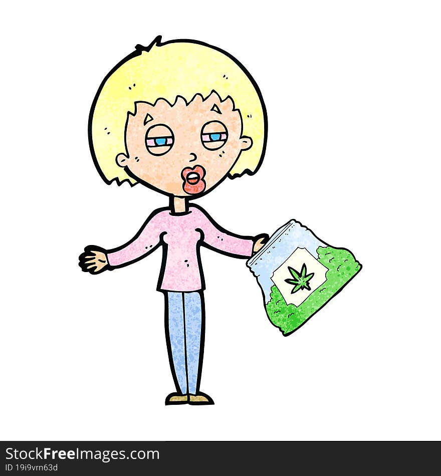 cartoon woman with bag of weed