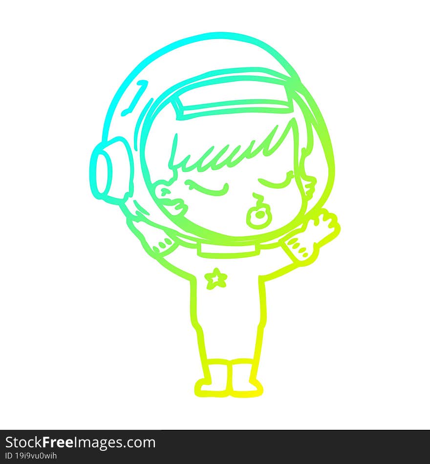 cold gradient line drawing cartoon pretty astronaut girl