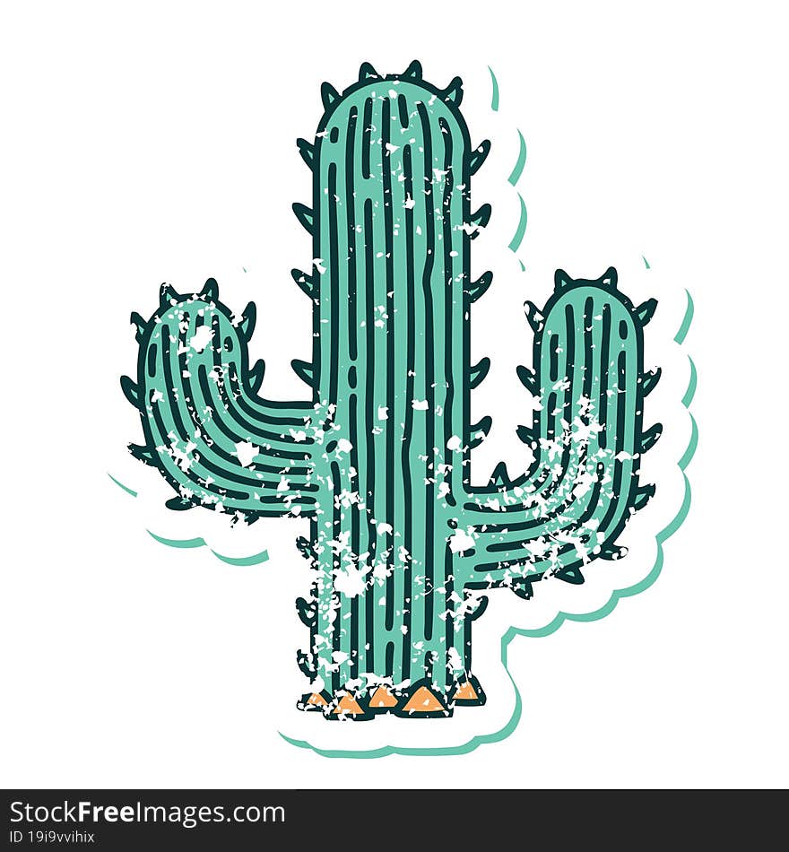 distressed sticker tattoo style icon of a cactus