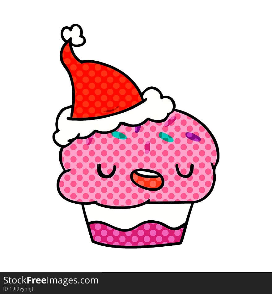 hand drawn christmas cartoon of kawaii cupcake