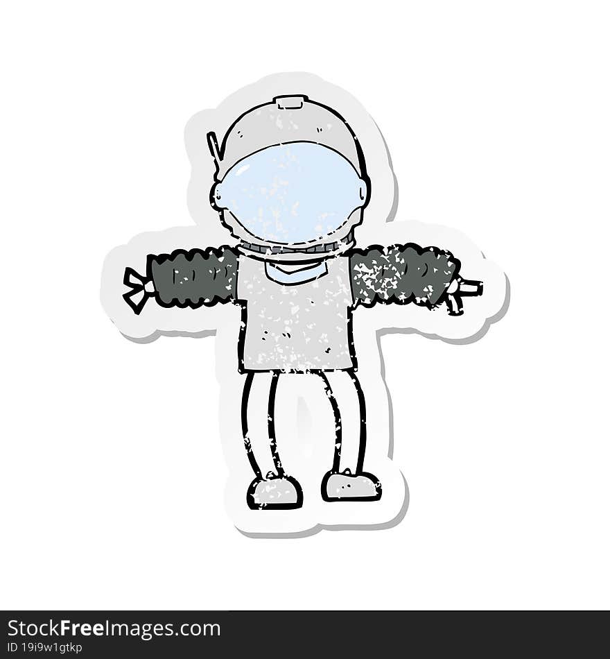 Retro Distressed Sticker Of A Cartoon Astronaut