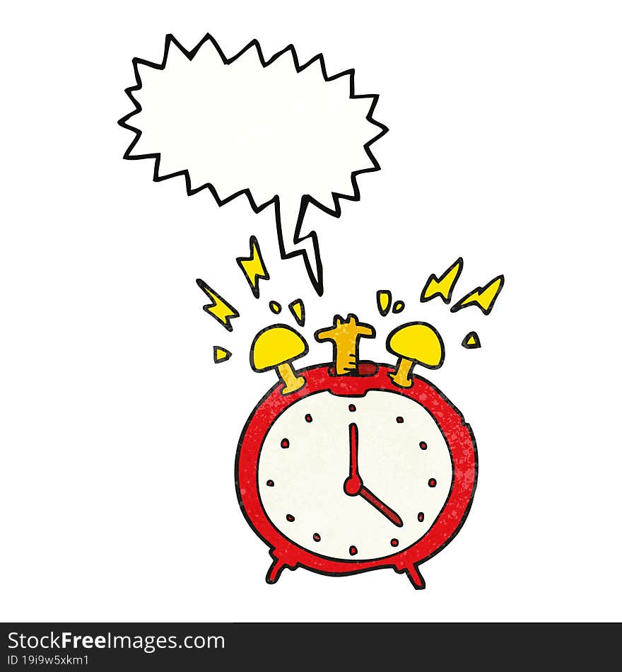 speech bubble textured cartoon ringing alarm clock