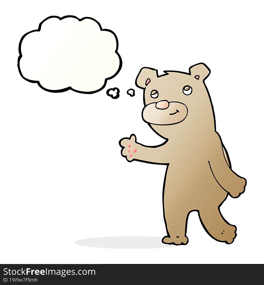 Cartoon Happy Waving Bear With Thought Bubble