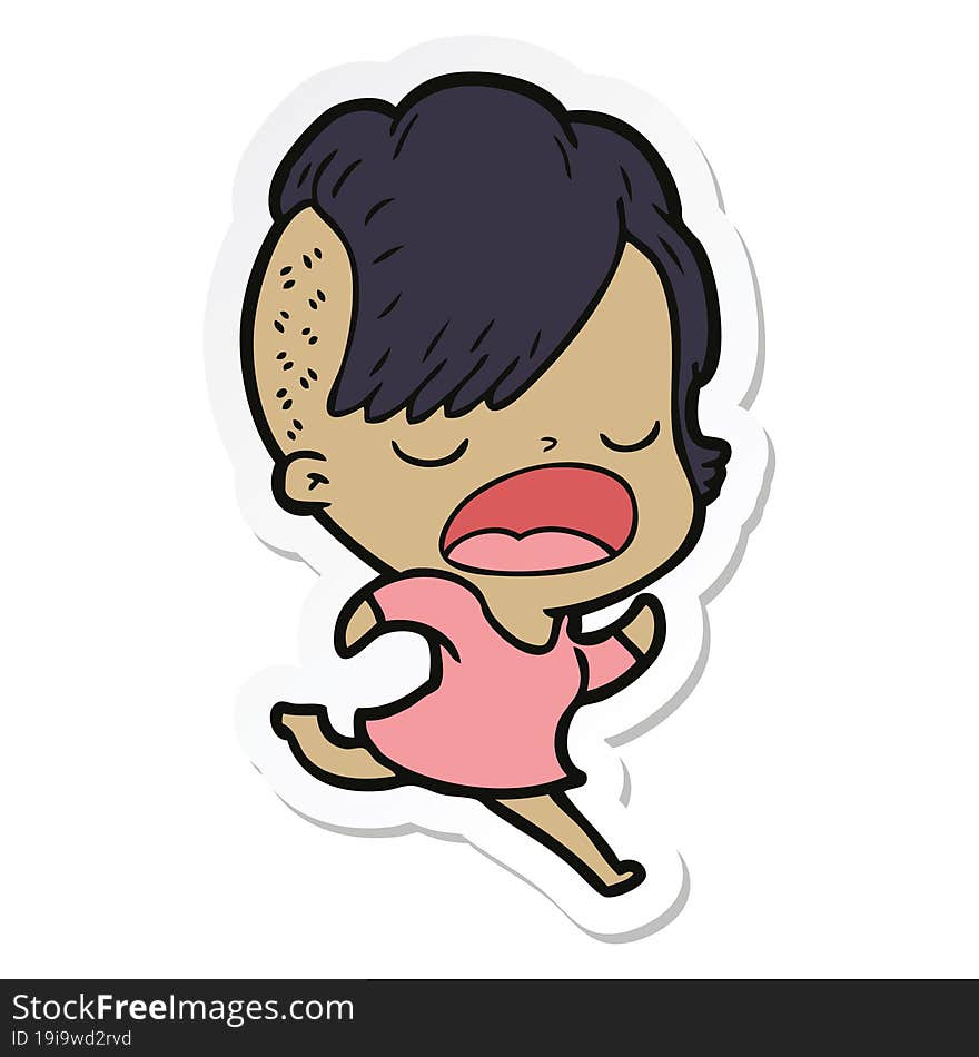 sticker of a cartoon cool hipster girl talking