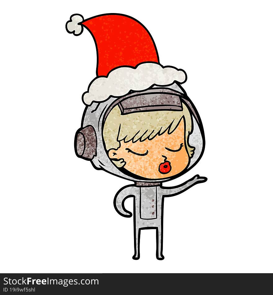 textured cartoon of a pretty astronaut girl wearing santa hat