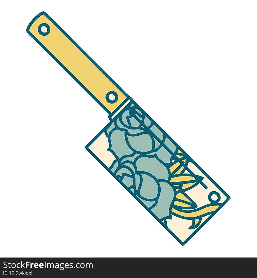 tattoo style icon of a cleaver and flowers