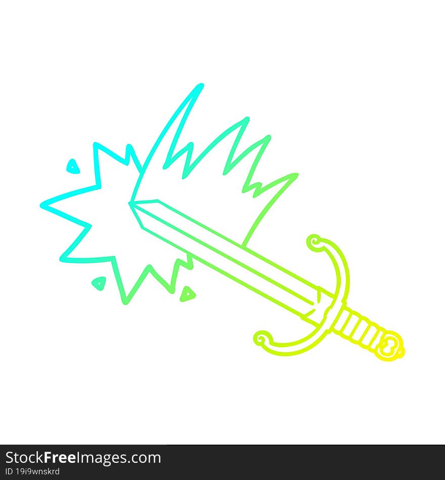 Cold Gradient Line Drawing Swinging Cartoon Sword