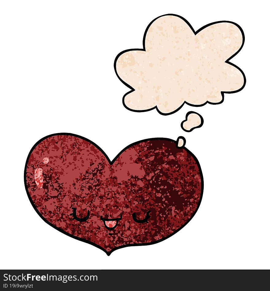 cartoon love heart character and thought bubble in grunge texture pattern style