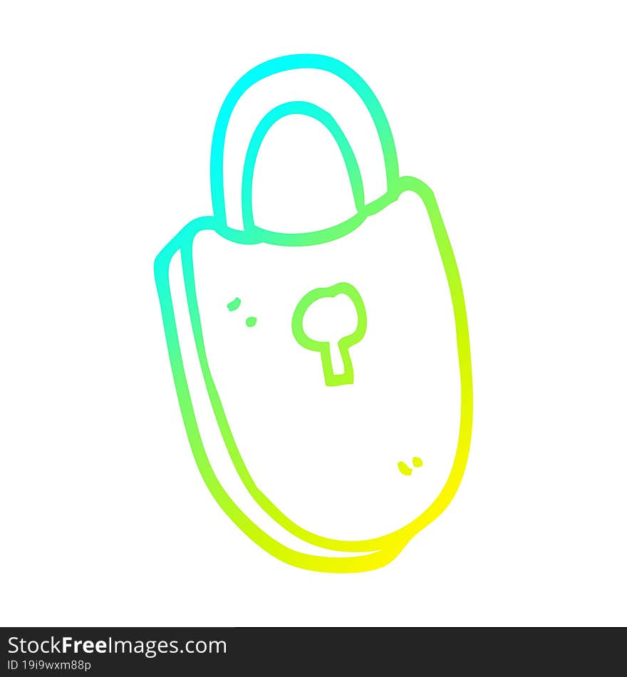 cold gradient line drawing of a cartoon locked padlock